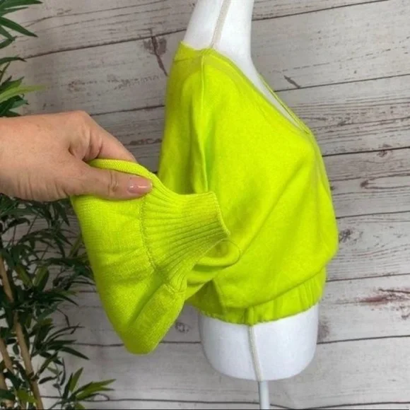 Abound V-Neck Knit Drop Shoulder Neon Elastic Waistband Hem Sweater NWT - Picture 3 of 7
